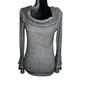 Potter's Pot Sweater Womens Medium Gray Heathered Waterfall Cowl Neck Bell Sleev